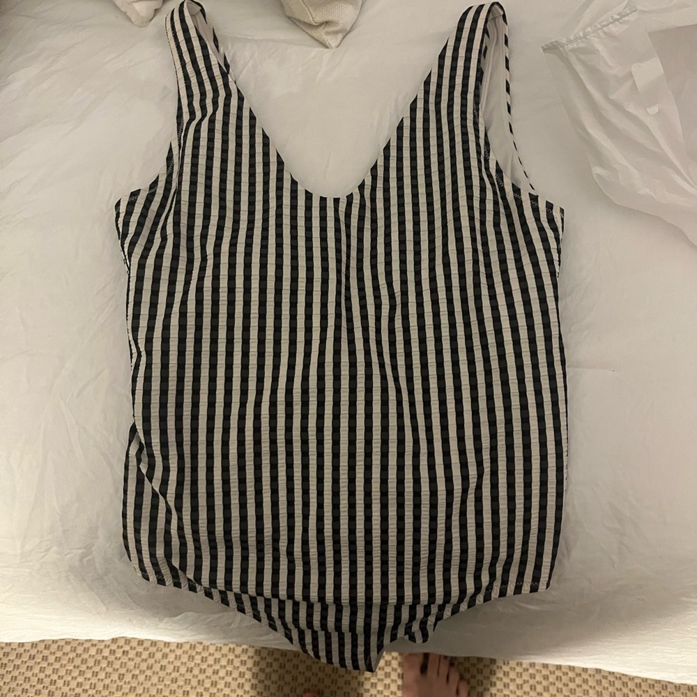 Athleta Black and White Striped Swimsuit